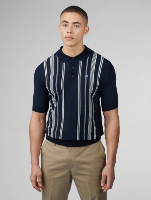 Prendas De Punto Ben Sherman B by Ben Sherman Crinkle Cotton Stripe Polo Azul Marino | CWU-476938