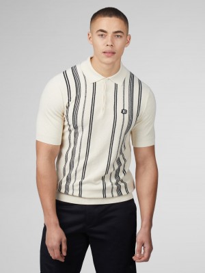 Prendas De Punto Ben Sherman B by Ben Sherman Crinkle Cotton Stripe Polo Blancas | YIX-781429