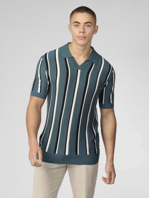 Prendas De Punto Ben Sherman Signature Vertical Stripe Open Neck Polo Turquesa | KAY-190364