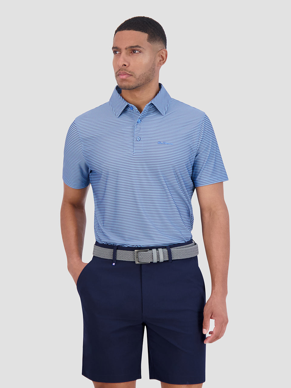 Camisa Polo Ben Sherman Mini Stripes Tech Jersey Sports Fit Azur | EXI-243619