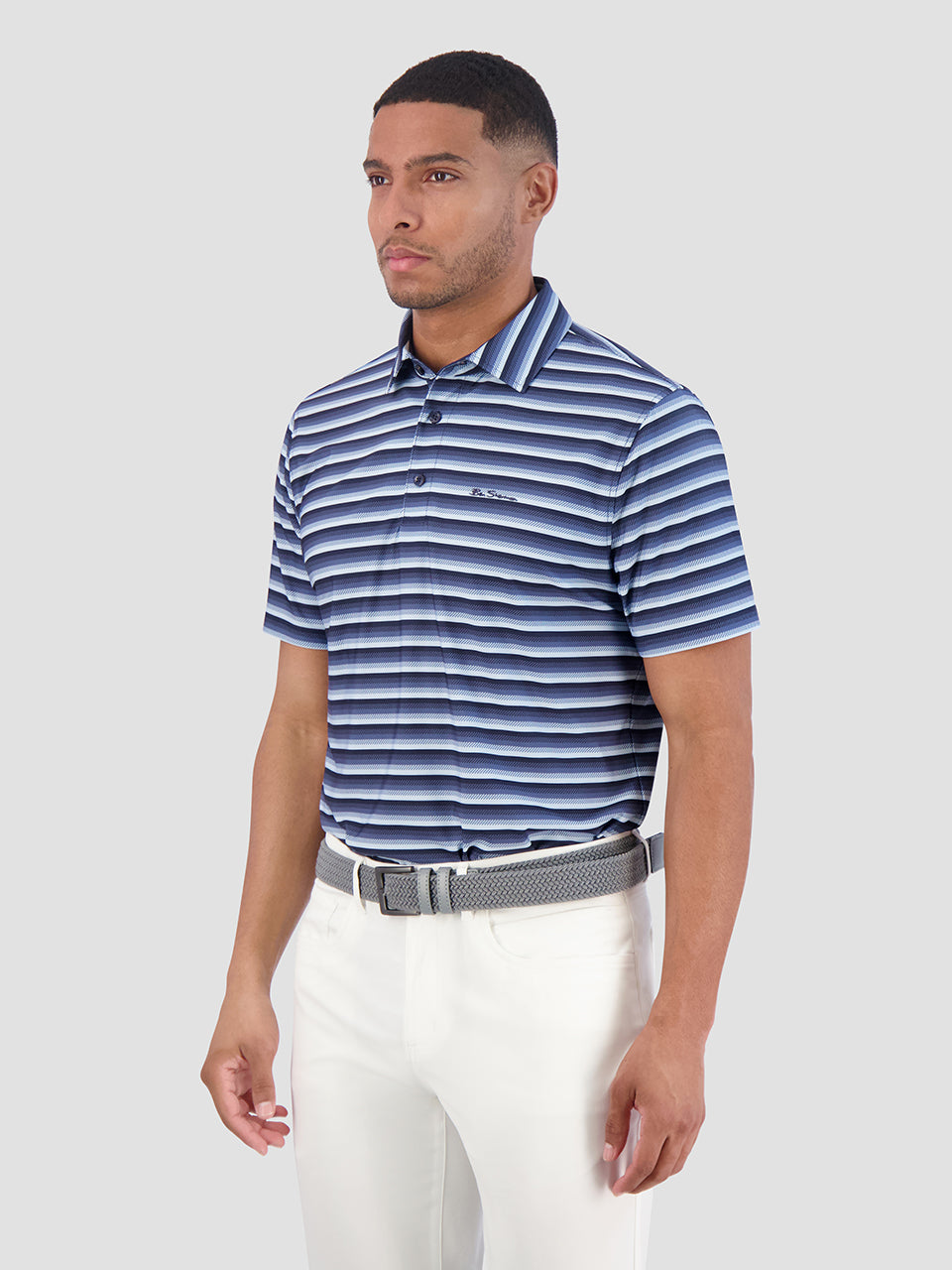 Camisa Polo Ben Sherman Multi Stripe Tech Jersey Sports Fit Azul Marino | MAJ-501364